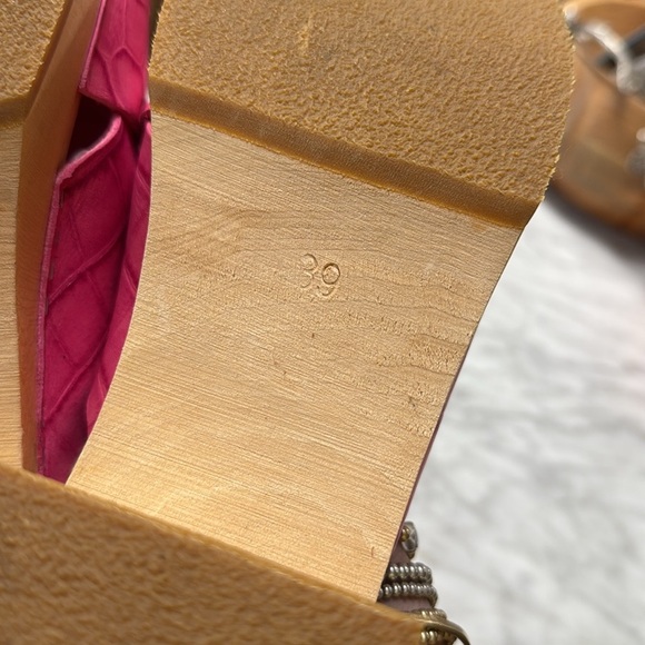 Anthropologie Swedish Hasbeens Anette Pink Wooden Heeled Skip On Clog Sandal 39 - Picture 6 of 10